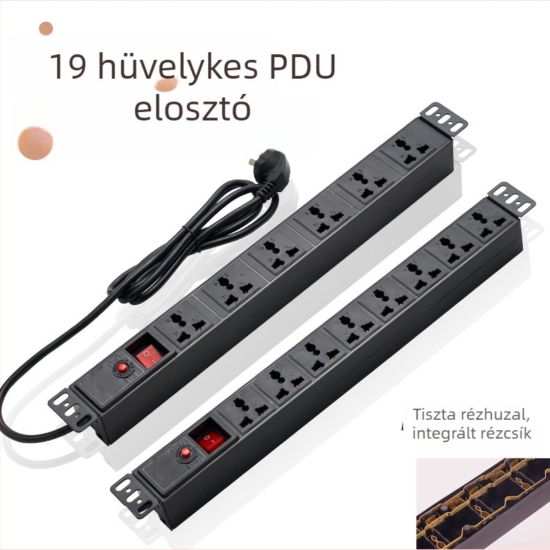 Hengmai PDU 19 hüvelykes rack-hez, dugaszoló aljzat, 6/8‑utas elosztó panel