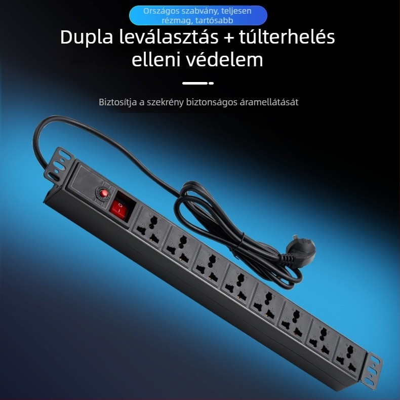 Hengmai PDU 19 hüvelykes rack-hez, dugaszoló aljzat, 6/8‑utas elosztó panel