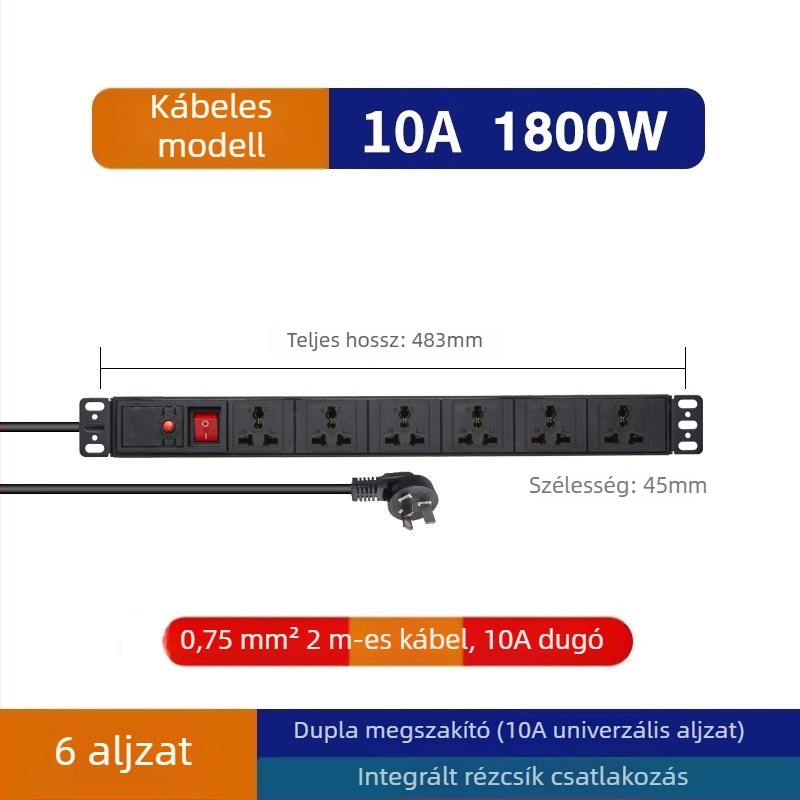 Hengmai PDU 19 hüvelykes rack-hez, dugaszoló aljzat, 6/8‑utas elosztó panel