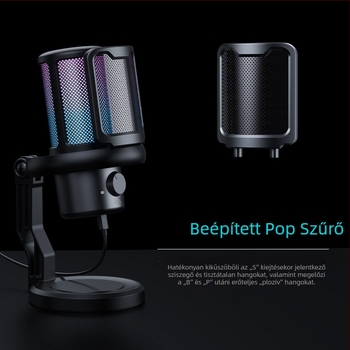 V1Pro élő karaoke és számítógépes felvételhez tervezett mikrofon, zajcsökkentés, RGB világítás, gaming/esport