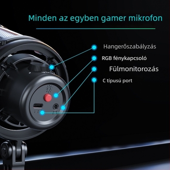 V1Pro élő karaoke és számítógépes felvételhez tervezett mikrofon, zajcsökkentés, RGB világítás, gaming/esport