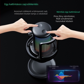 V1Pro élő karaoke és számítógépes felvételhez tervezett mikrofon, zajcsökkentés, RGB világítás, gaming/esport