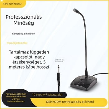 6,35 mm-es interfészű vezetékes asztali konferenciás mikrofon, rugalmas nyakkal, iskolai előadásokhoz és értekezletekhez