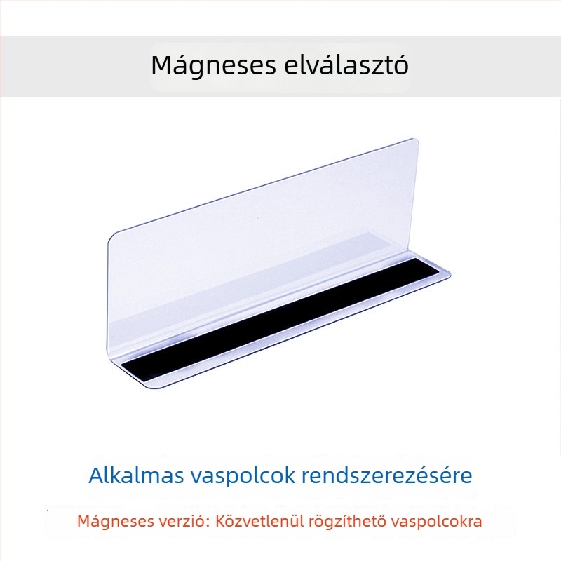 Áttetsző mágneses elválasztók raktári polcokra, áruk elkülönítésére és rendezésére konténerekben, mágneses rögzítés