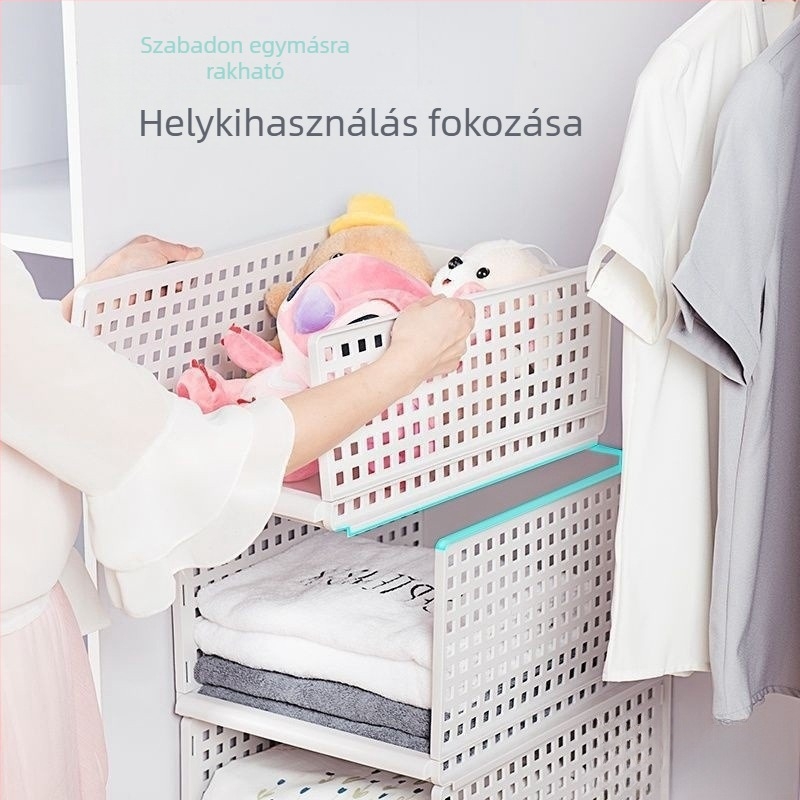 Műanyag ruhásszekrény rendező rétegezett elválasztókkal, fiókos típusú gardrób-szortírozó, 10 darabos tároló doboz készlet
