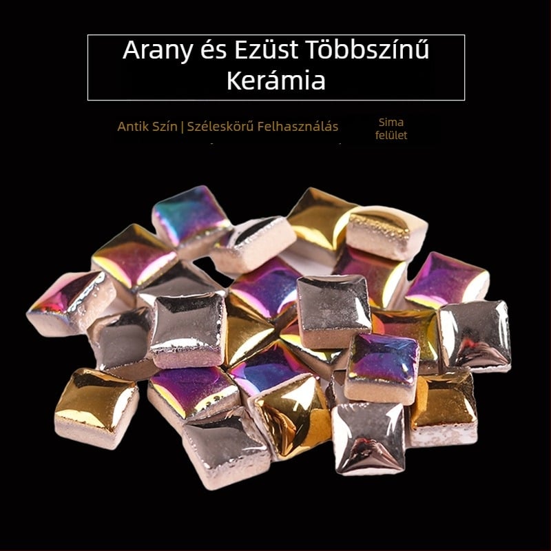 DIY kerámia mozaik - 1 cm-es szabálytalan töredékek, kézzel készített, glazúrozott, arany, ezüst és színes