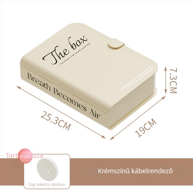 Kábeltároló doboz fedéllel, asztali rendező rekeszekkel kábelekhez, fülhallgatókhoz és Power Bankhoz (1 L)