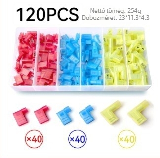 120 db nylon szigetelt női terminálok, zászló alakú, 6,3 mm, hideg préselésű vezetékterminálok