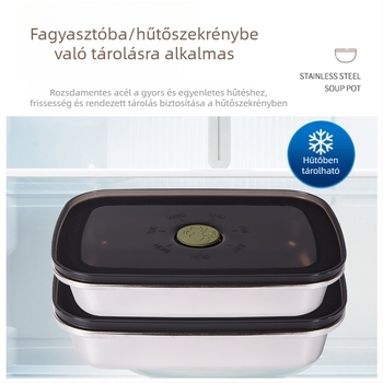 304 rozsdamentes acél élelmiszer-tároló doboz, vákuumzárás, frissesség megőrzése, négyzet alakú ebédes doboz, 800–1000 ml