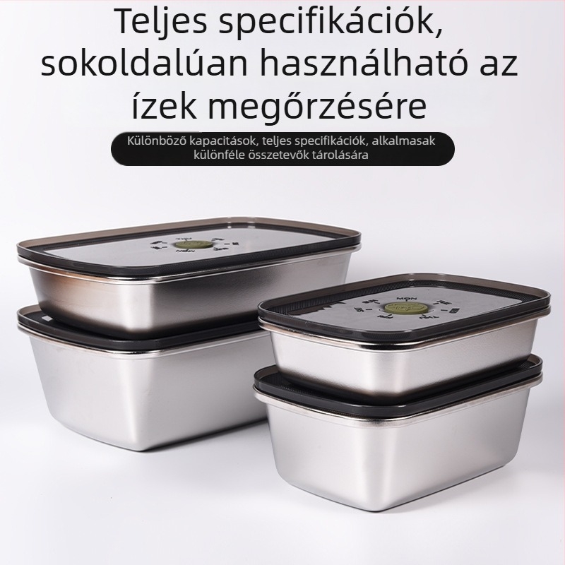304 rozsdamentes acél élelmiszer-tároló doboz, vákuumzárás, frissesség megőrzése, négyzet alakú ebédes doboz, 800–1000 ml