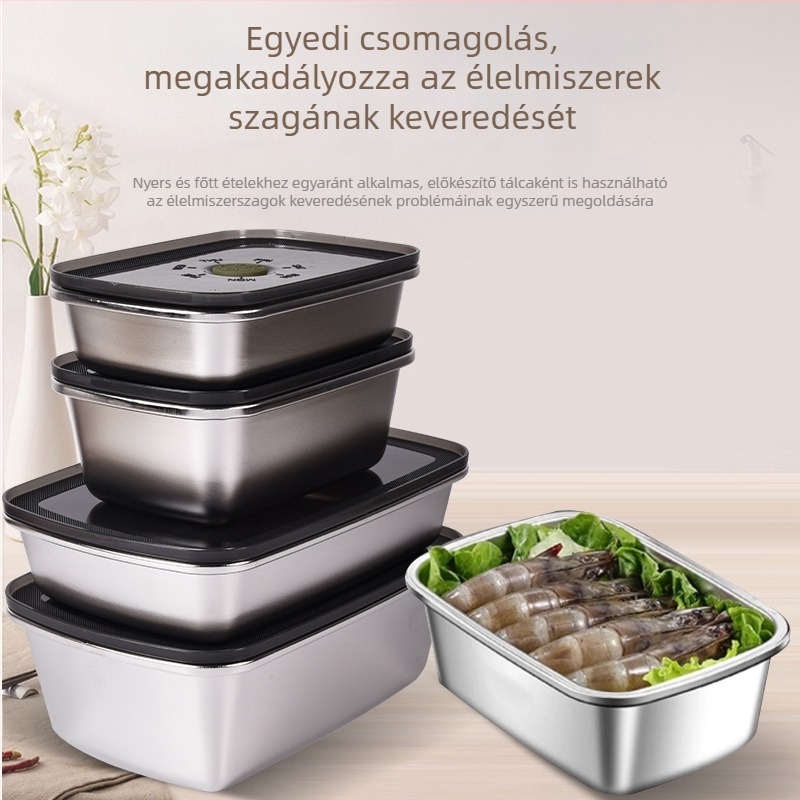 304 rozsdamentes acél élelmiszer-tároló doboz, vákuumzárás, frissesség megőrzése, négyzet alakú ebédes doboz, 800–1000 ml