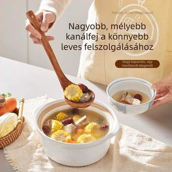 Fából készült leveskanál hosszú nyéllel, japán stílusú, leves és ramen tálalására