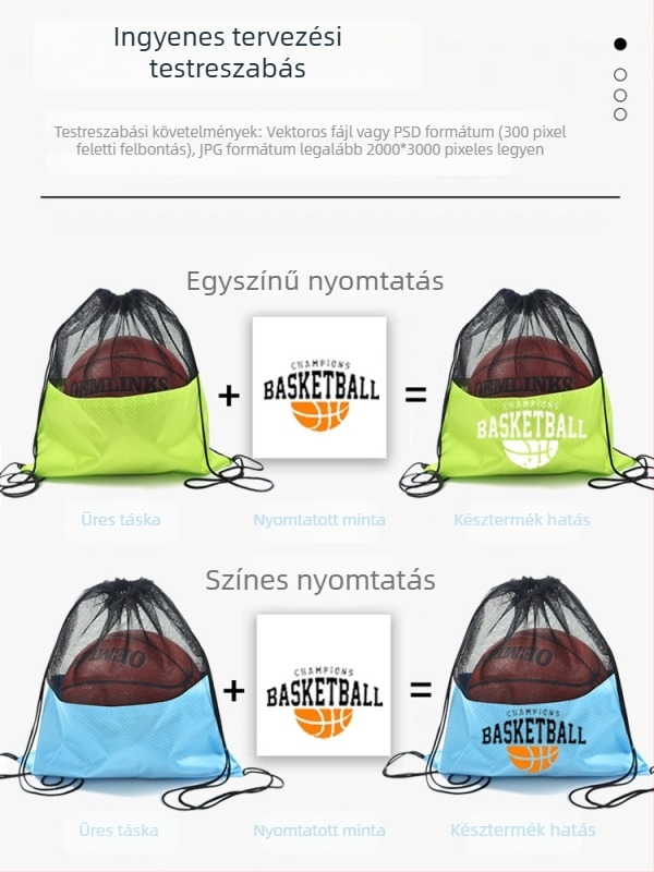 Könnyű húzós sporttáska maratonokra és kosárlabda-edzésekhez, hálós zsebbel
