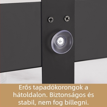 Fürdőszobai tároló polc üveg zuhanyajtóval, fúrás nélküli szerelés