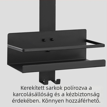 Fürdőszobai tároló polc üveg zuhanyajtóval, fúrás nélküli szerelés