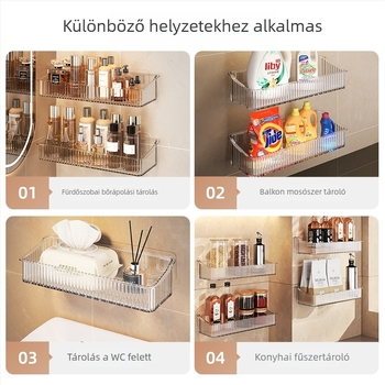Fali fürdőszobai tárolópolc perforált kivitelben – kozmetikumok és tusfürdő tárolására