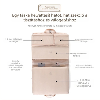 Utazási ruházat rendező táska, 6 az 1-ben, összecsukható rekeszekkel
