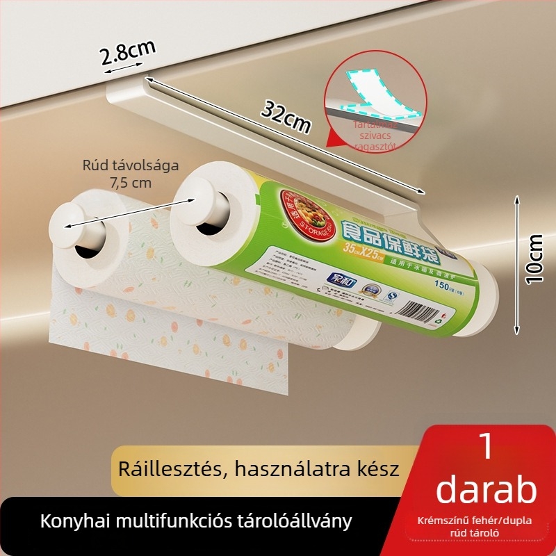 Konyhai papírtörlő tartó, lyukmentes falra szerelhető, fóliatartó és törlő rendező