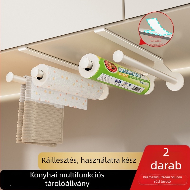 Konyhai papírtörlő tartó, lyukmentes falra szerelhető, fóliatartó és törlő rendező