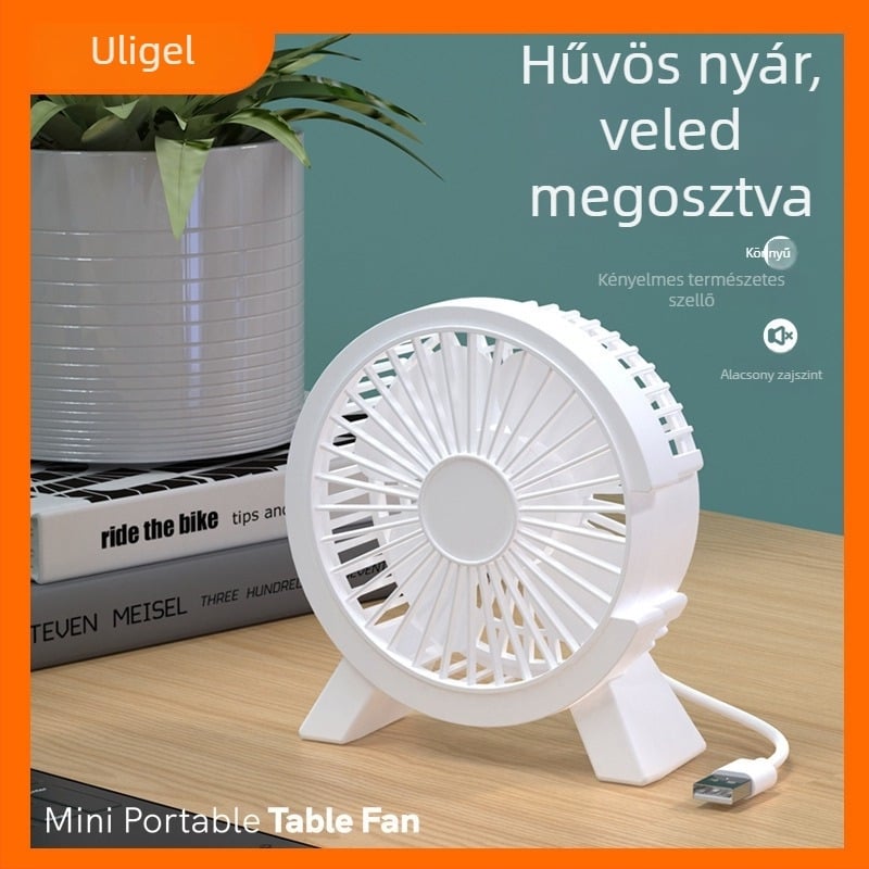 Asztali USB ventilátor, mini, csendes, 4 lapátos, rajzfilmszerű dizájn, hordozható, kollégiumi használatra