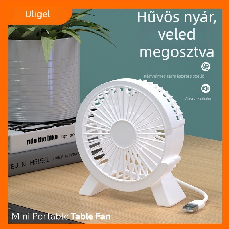 Asztali USB ventilátor, mini, csendes, 4 lapátos, rajzfilmszerű dizájn, hordozható, kollégiumi használatra
