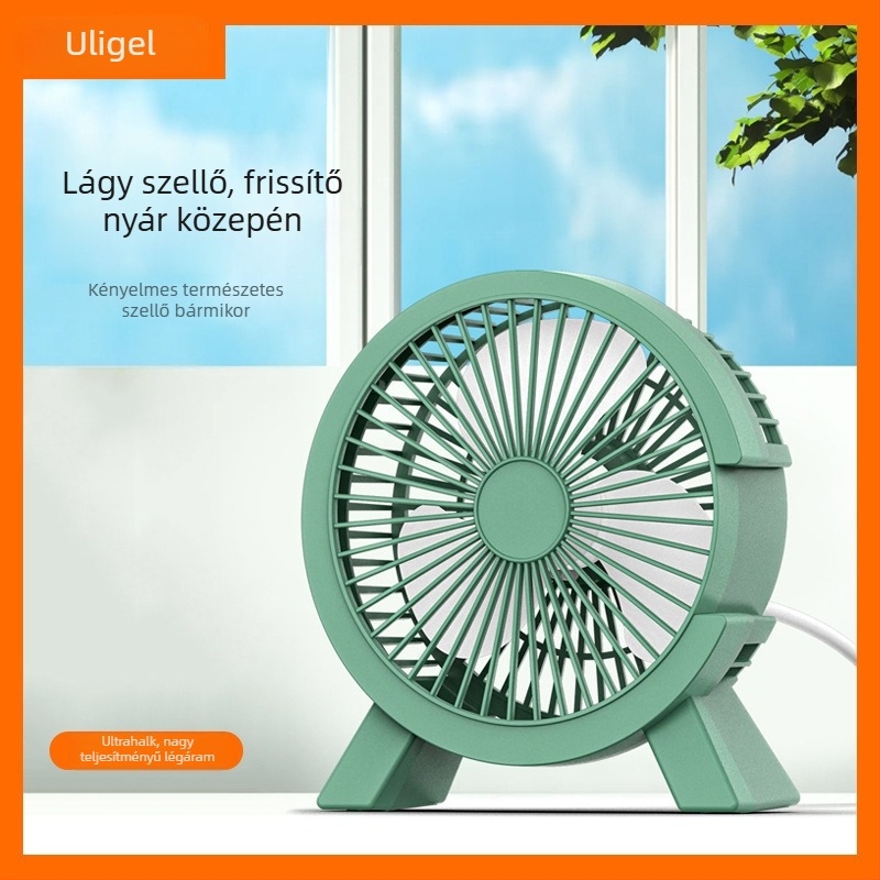 Asztali USB ventilátor, mini, csendes, 4 lapátos, rajzfilmszerű dizájn, hordozható, kollégiumi használatra