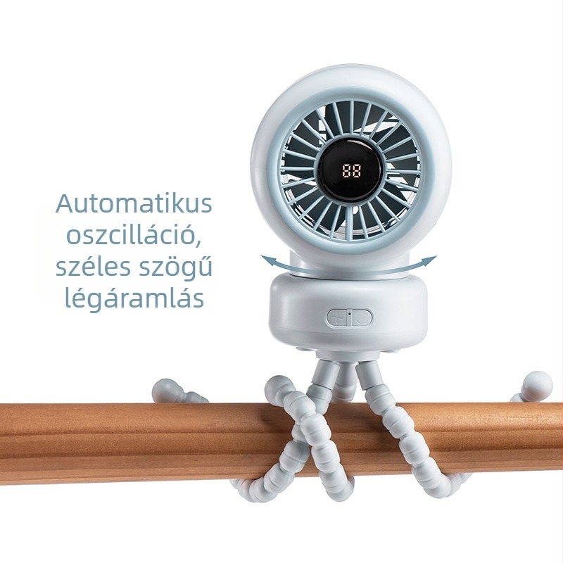 Új, polip formájú asztali ventilátor beépített akkumulátorral – hordozható, otthoni és kültéri használatra, oszcilláló fej.