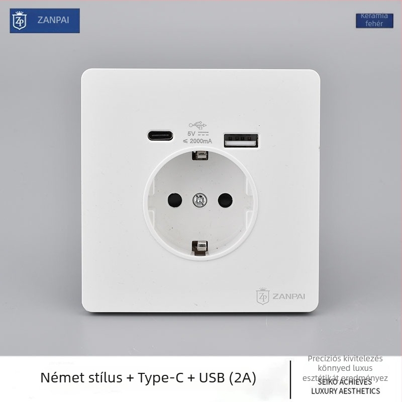 Zan Brand Rejtett falba épített konnektor, európai szabványú 86-os típus, 16A, USB-A és Type-C 2A