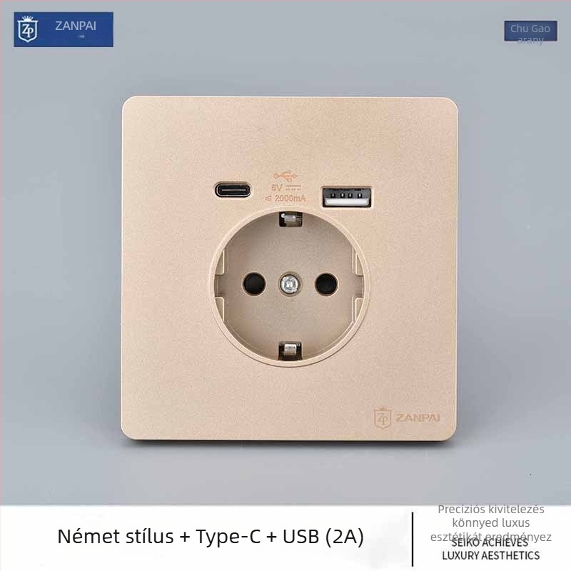 Zan Brand Rejtett falba épített konnektor, európai szabványú 86-os típus, 16A, USB-A és Type-C 2A