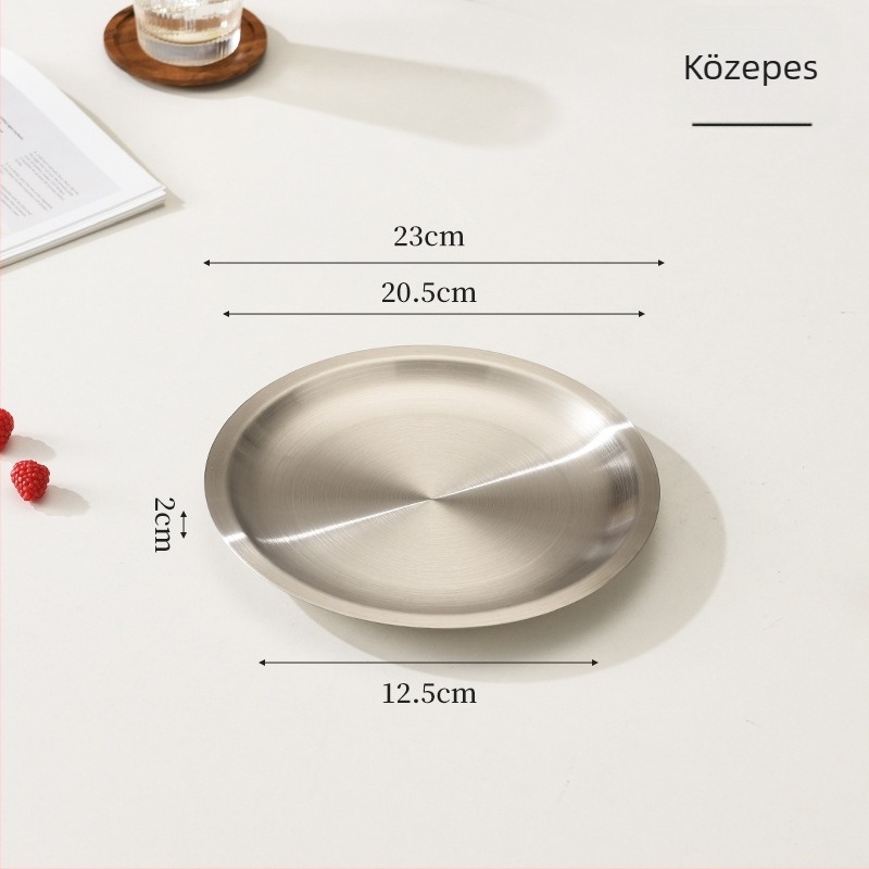 Koreai stílusú vastag rozsdamentes acélkerek tányér a nyugati konyhákhoz, marhahúsos tál és grill tál