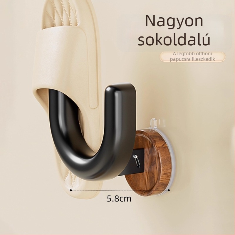 Diószínű fürdőszobai papucs tartó, falra szerelhető, fúrás nélkül, szívókoronggal