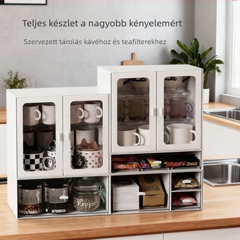 Könnyű luxus bögrék tároló állvány, többszintes, kifejezetten bögrékre, poharakra és kávés bögrékre; zárható, porálló, asztali rendező