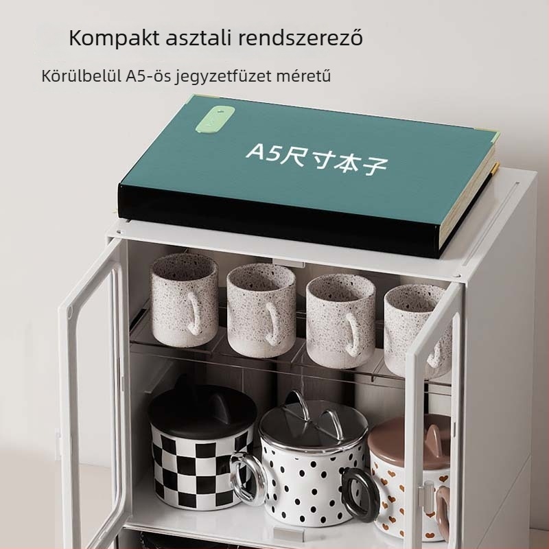 Könnyű luxus bögrék tároló állvány, többszintes, kifejezetten bögrékre, poharakra és kávés bögrékre; zárható, porálló, asztali rendező