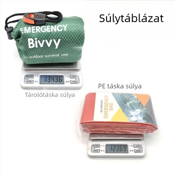 Kültéri vészhelyzeti hálózsák, narancssárga, kemping és túlélés, PE alumínium bevonat fóliával szigetelve, többfunkciós mentőfelszerelés.
