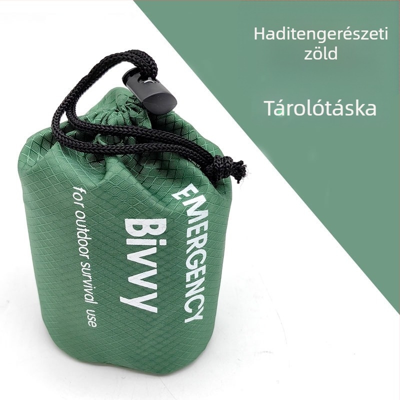 Kültéri vészhelyzeti hálózsák, narancssárga, kemping és túlélés, PE alumínium bevonat fóliával szigetelve, többfunkciós mentőfelszerelés.