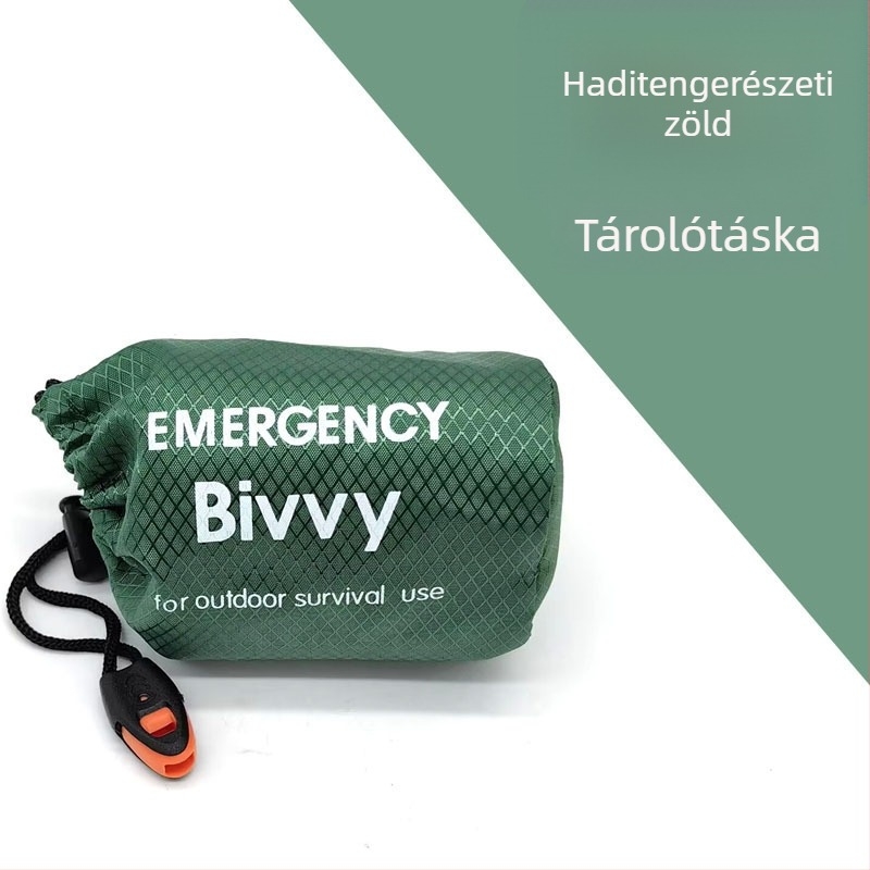 Kültéri vészhelyzeti hálózsák, narancssárga, kemping és túlélés, PE alumínium bevonat fóliával szigetelve, többfunkciós mentőfelszerelés.