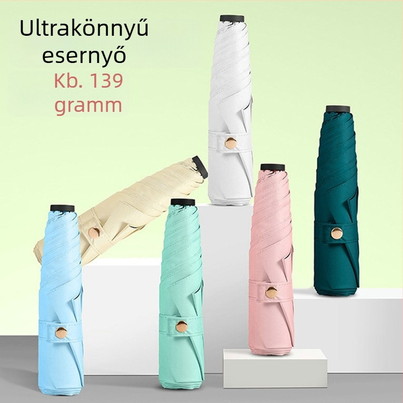 Ultra könnyű háromszakaszos összecsukható esernyő, mini hordozható napernyő vinil UV védelemmel, ceruza-stílusú esernyő, testreszabható logó