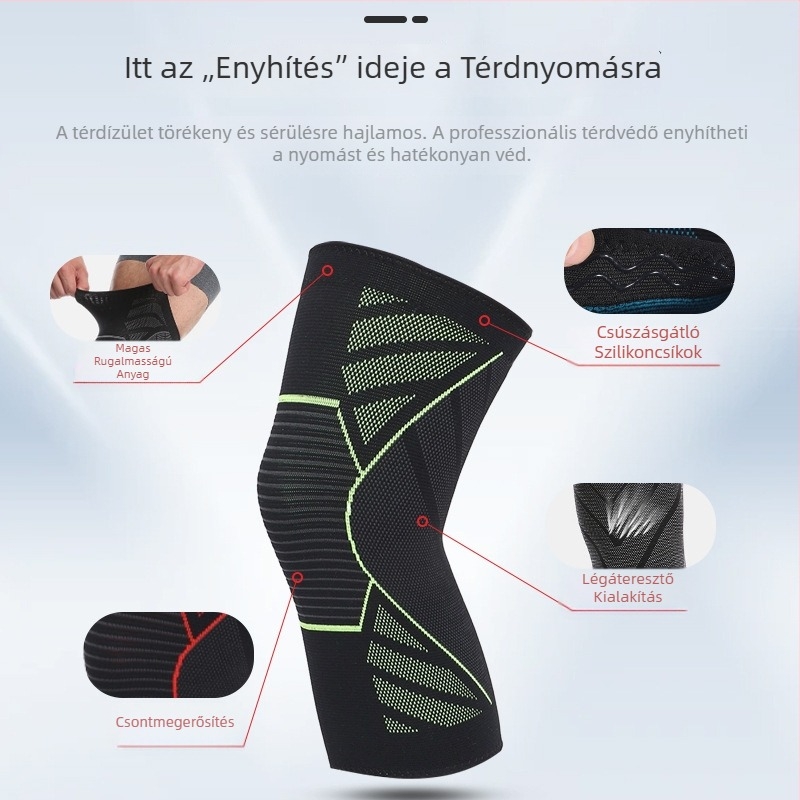 Sportos térdvédő nylon-szilikon anyagból, tapadásmentes felülettel, elasztikus térdmelegítő patella védelemmel futáshoz, kerékpározáshoz és edzéshez