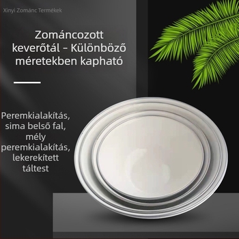Zománcozott tál fedővel, több színű, vastag falú, instant tésztához