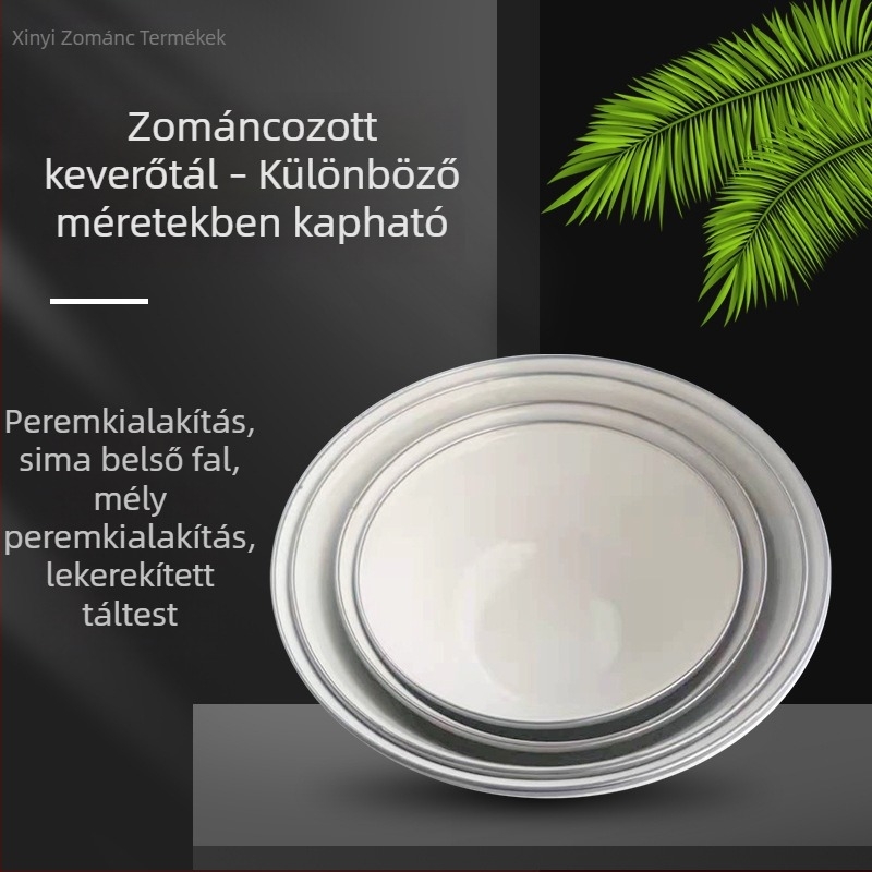 Zománcozott tál fedővel, több színű, vastag falú, instant tésztához