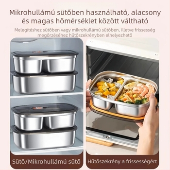 316 rozsdamentes acél antibakteriális minőségű rekeszes, szigetelt ebédes doboz, két rétegű, 301–500 ml, irodai és iskolai használatra