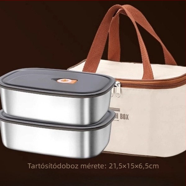 316 rozsdamentes acél antibakteriális minőségű rekeszes, szigetelt ebédes doboz, két rétegű, 301–500 ml, irodai és iskolai használatra