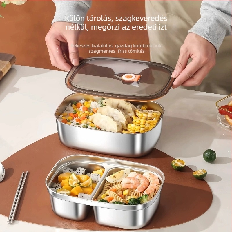 316 rozsdamentes acél antibakteriális minőségű rekeszes, szigetelt ebédes doboz, két rétegű, 301–500 ml, irodai és iskolai használatra