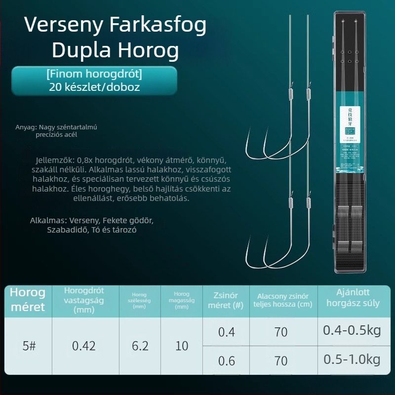 Giant Fin King versenyző farkasfog horogokkal, al-lin, kettős horog, anti-tekercselés, előkötött készlet karpázáshoz