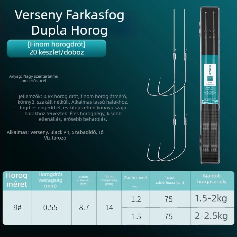 Giant Fin King versenyző farkasfog horogokkal, al-lin, kettős horog, anti-tekercselés, előkötött készlet karpázáshoz