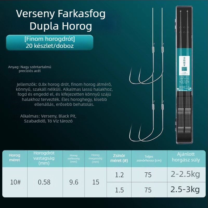 Giant Fin King versenyző farkasfog horogokkal, al-lin, kettős horog, anti-tekercselés, előkötött készlet karpázáshoz