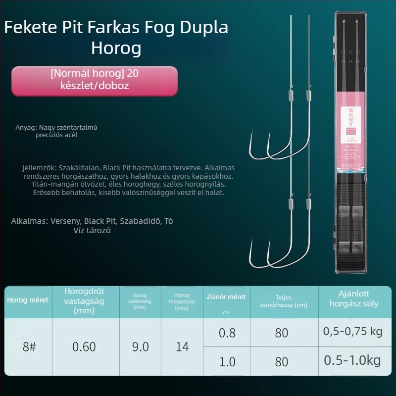 Giant Fin King versenyző farkasfog horogokkal, al-lin, kettős horog, anti-tekercselés, előkötött készlet karpázáshoz