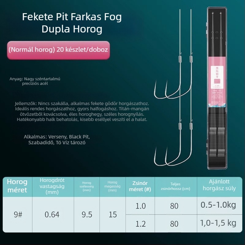 Giant Fin King versenyző farkasfog horogokkal, al-lin, kettős horog, anti-tekercselés, előkötött készlet karpázáshoz