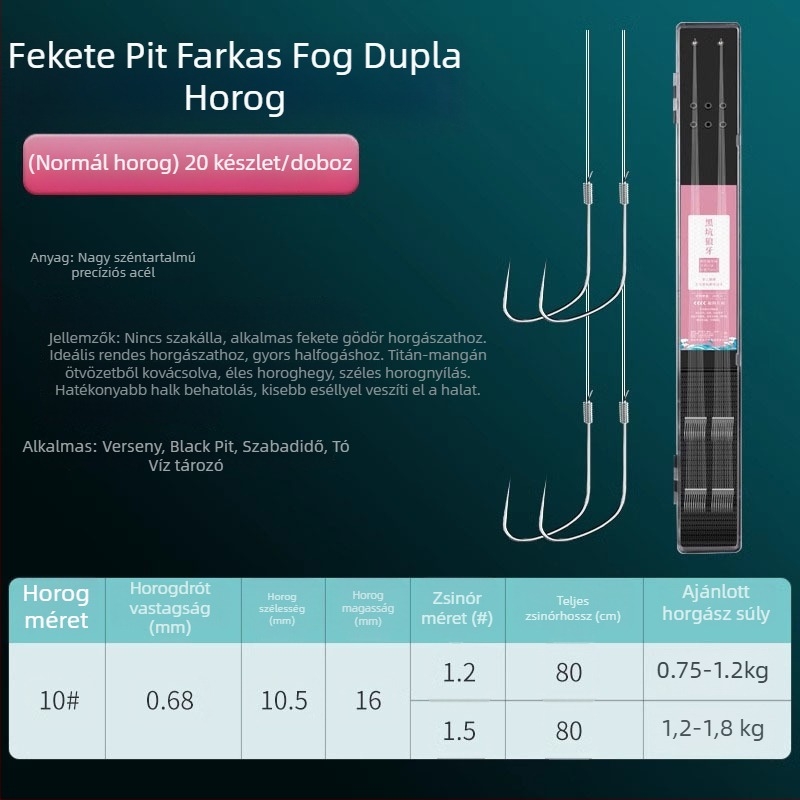 Giant Fin King versenyző farkasfog horogokkal, al-lin, kettős horog, anti-tekercselés, előkötött készlet karpázáshoz