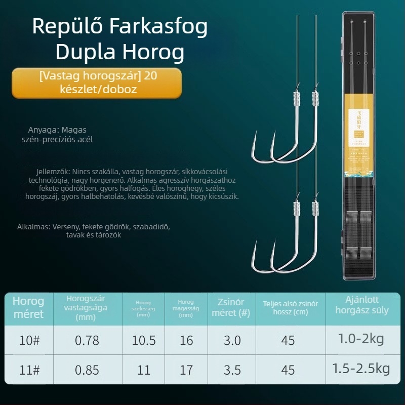 Giant Fin King versenyző farkasfog horogokkal, al-lin, kettős horog, anti-tekercselés, előkötött készlet karpázáshoz